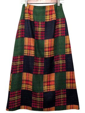 Vintage Yingu Apparel  Womens Size S Colorful Patchwork Plaid A-Line Midi Skirt